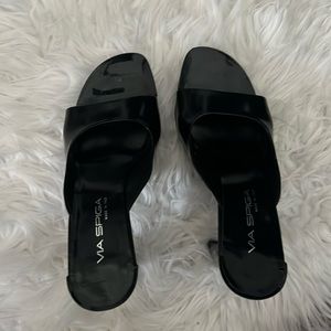 Via Spiga Shoes | Via Spiga Block Heel Slides / Color: Black | Size: 9